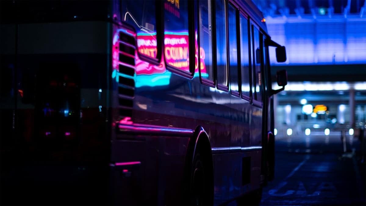 Black Shuttle At Las Airport At Night