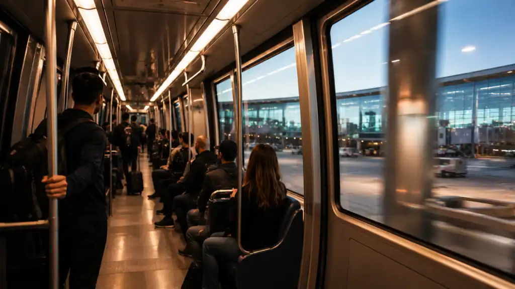 Airport automated transit tram at Las Vegas Airport connecting to Concourse D where Breeze Airways operates