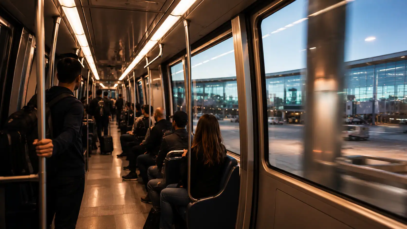 Airport automated transit tram at Las Vegas Airport connecting to Concourse D where Breeze Airways operates