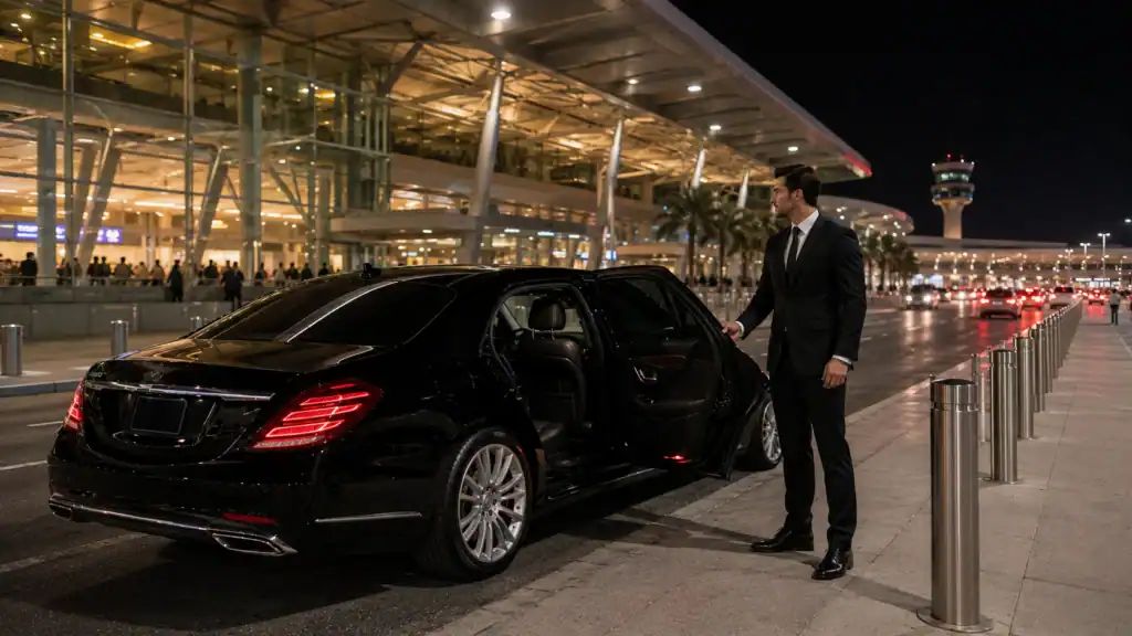 Personal Sedan Services Mercedes S550 at Las Vegas Airport Terminal 3 International Arrivals for British Airways London Heathrow passengers