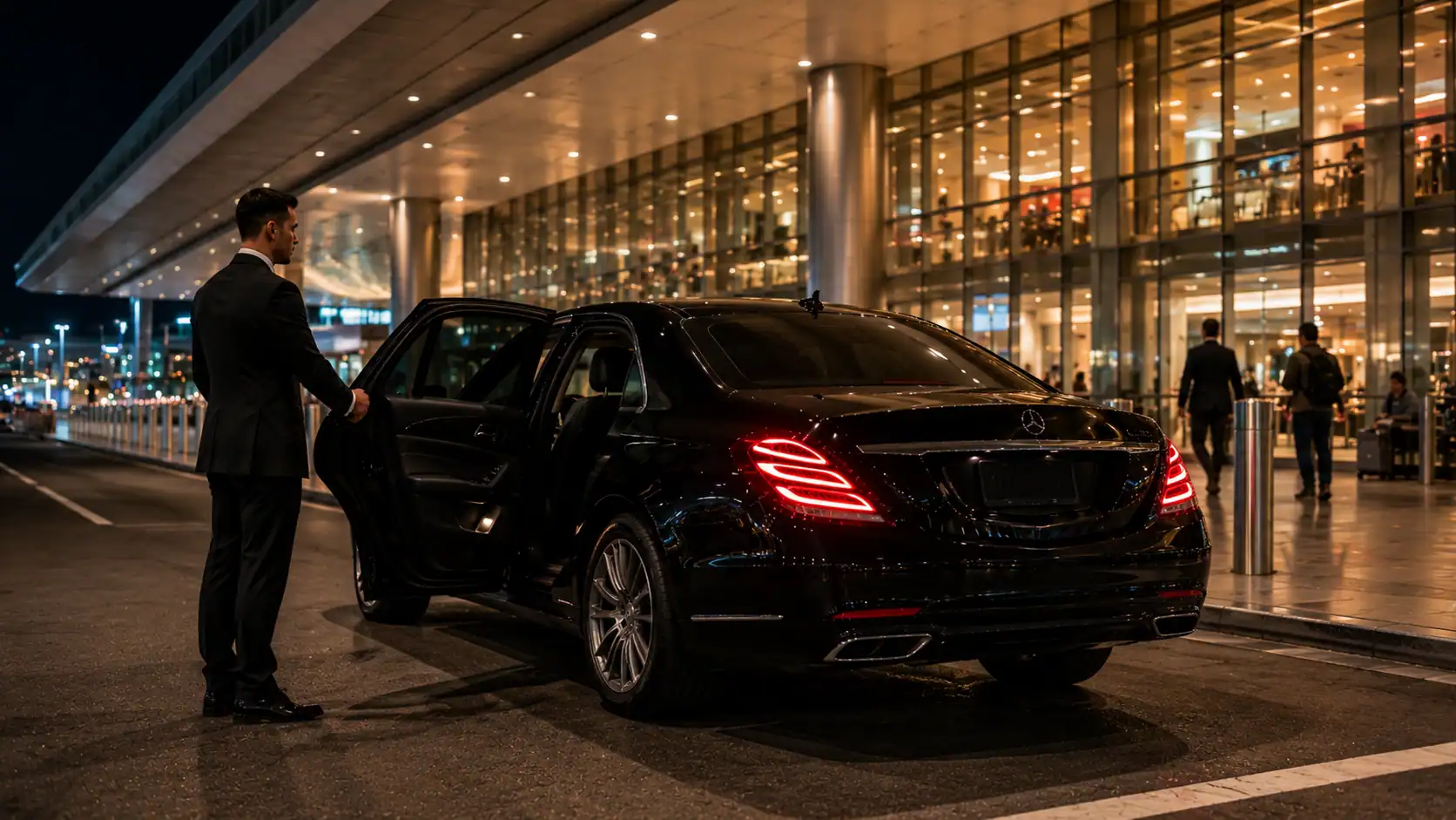 Personal Sedan Services Mercedes S550 at Las Vegas Airport Terminal 3 night arrivals for Condor Airlines Frankfurt transatlantic passengers