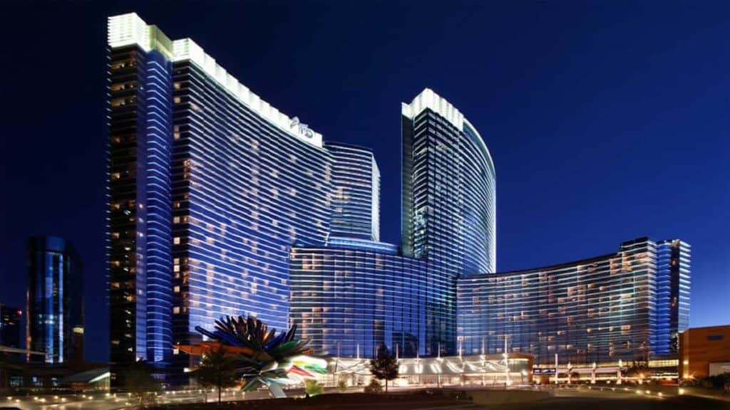 Dramatic Nighttime View Of Aria Resort Casino
