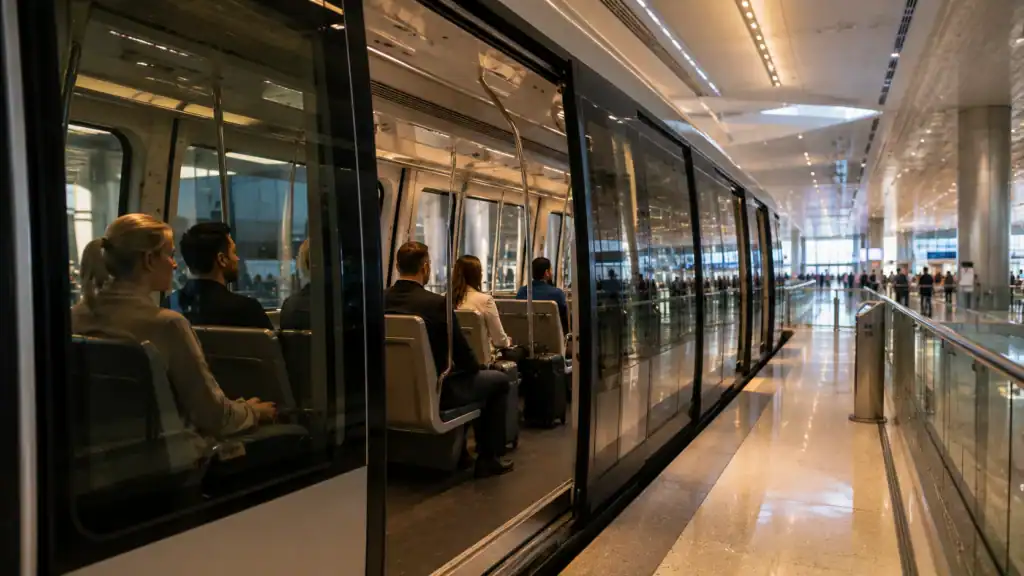 Automated transit tram at Las Vegas Airport connecting to Concourse D where Flair Airlines operates for Canadian destinations