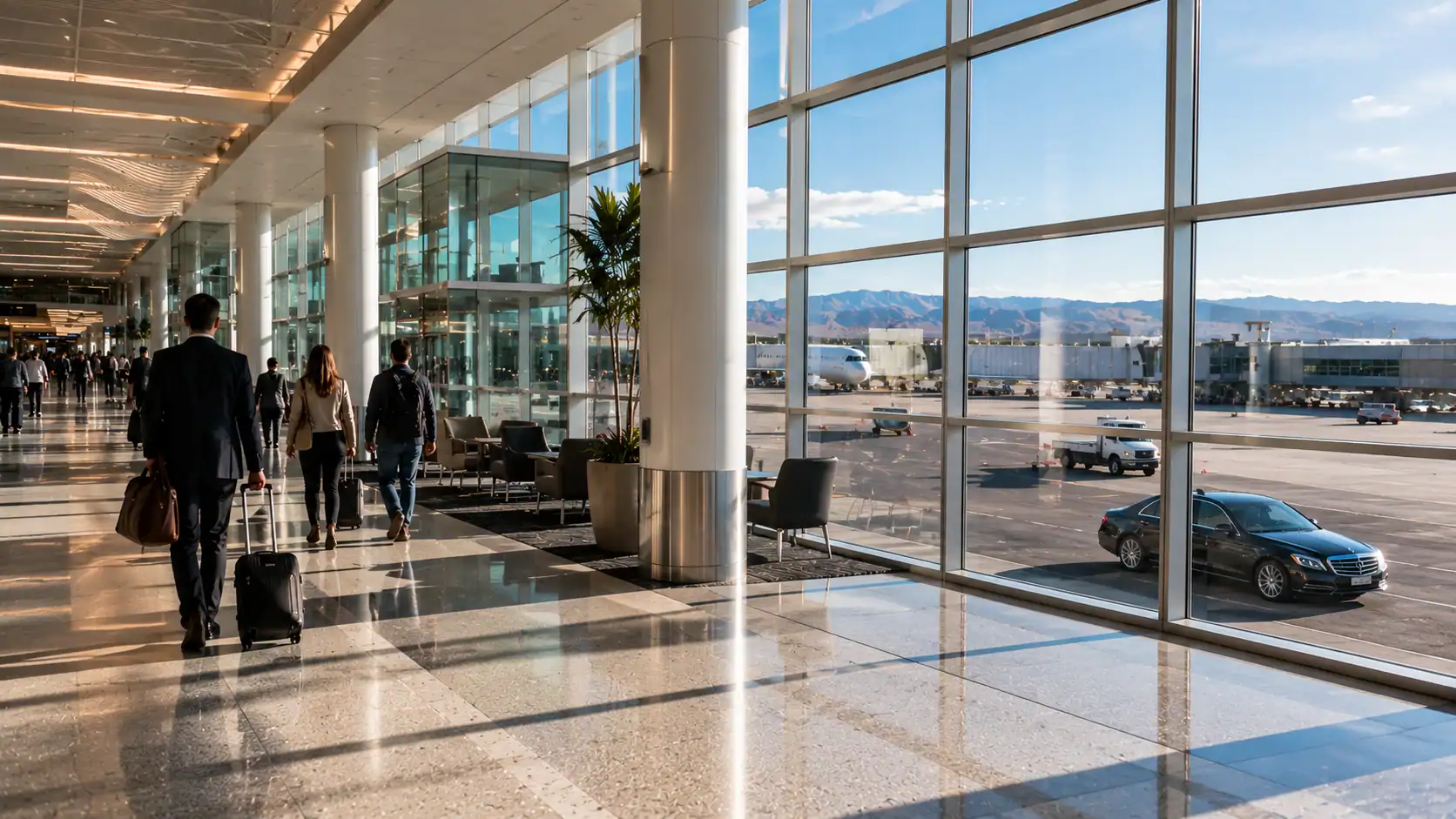 Las Vegas Airport Terminal 3 Concourse E interior for JetBlue Airways passengers with Mint business class service