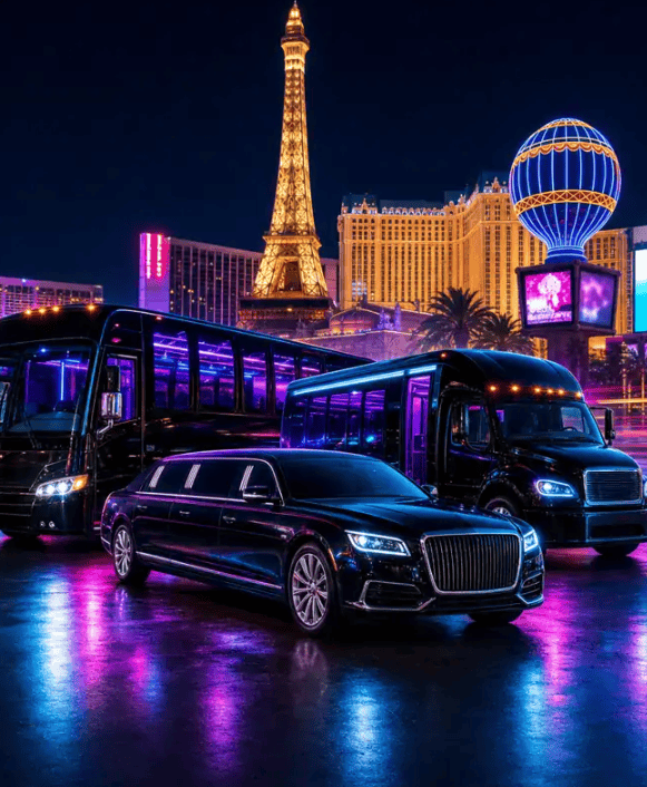 Las Vegas limo with the Strip in the background - Personal Sedan Services