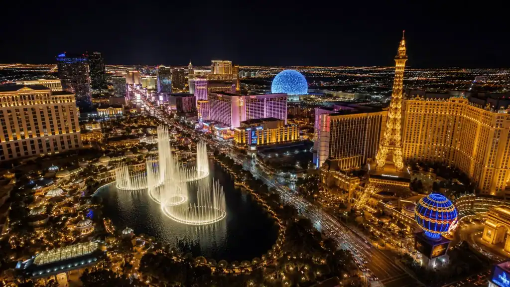 Las Vegas Strip Aerial View At Night