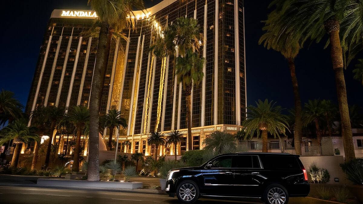 Mandalay Bay At Night Suv Shuttle From Airport Dropping Off