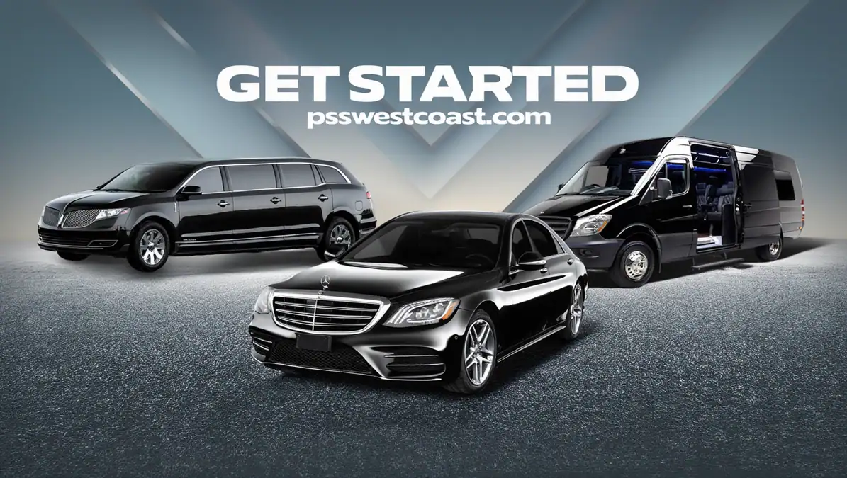 Luxury transportation banner with black sedan for corporate event logistics and destination management services in Las Vegas