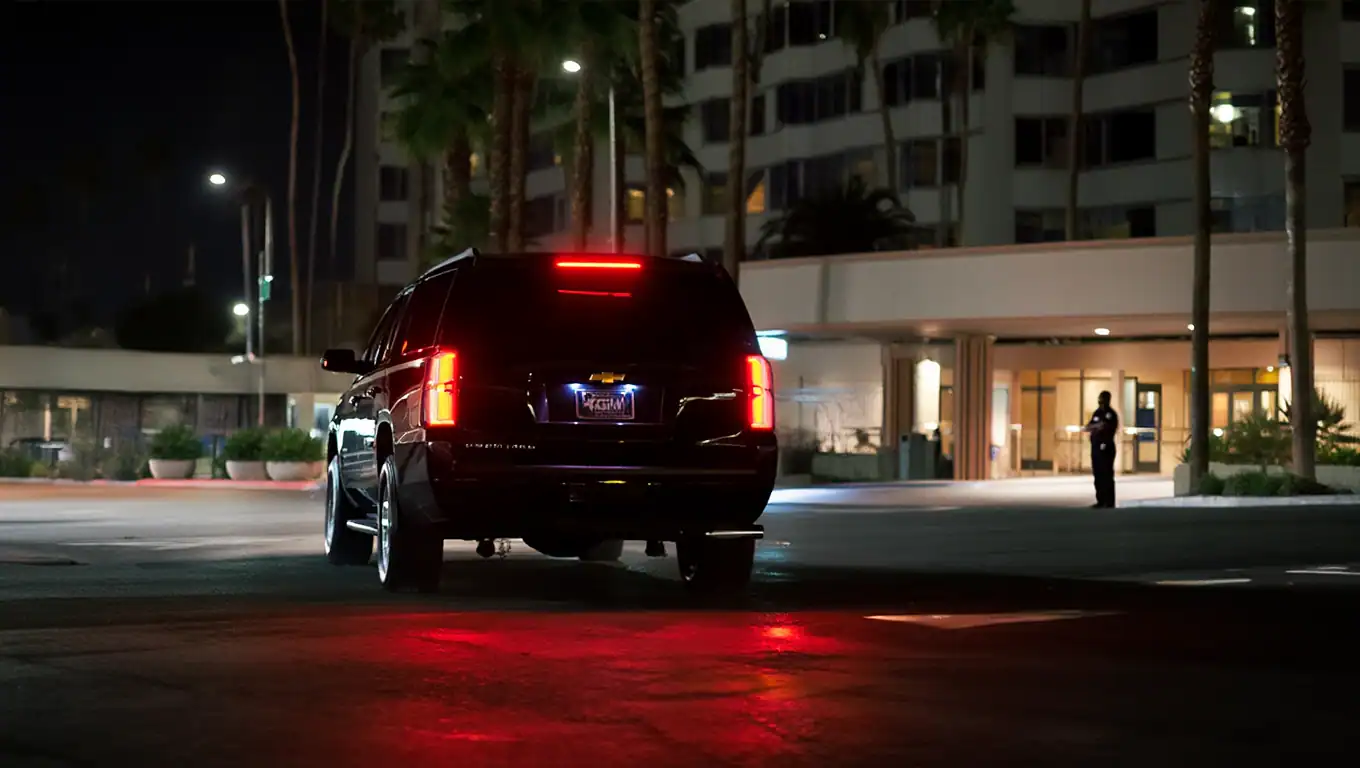 Personal Sedan Services Suv Departing Hospital After Dropping Off Organ