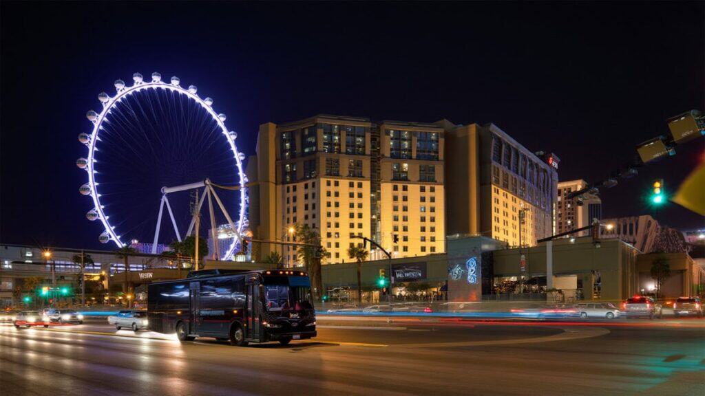 Westin Las Vegas At Night Black Motorcoach Bus