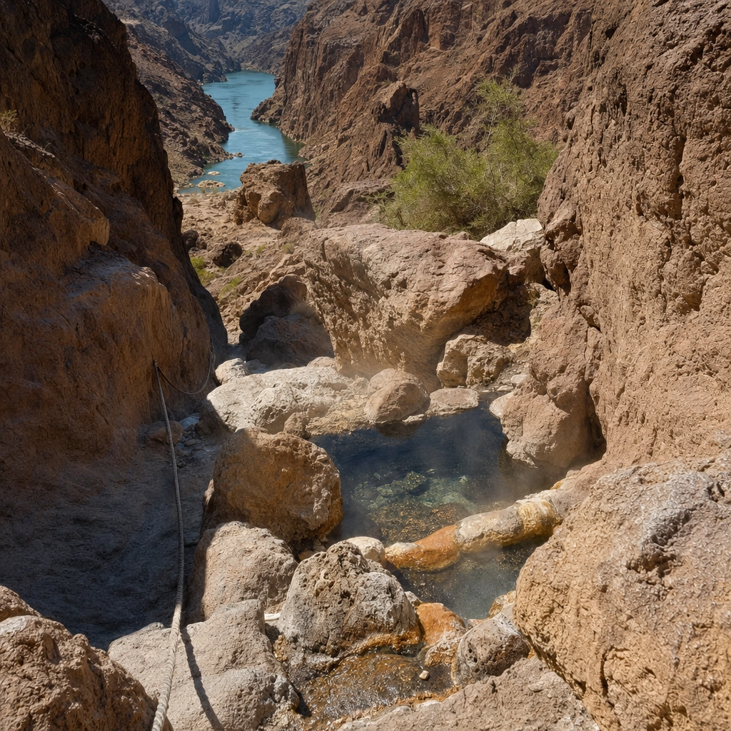 Gold Strike Hot Springs Canyon – Personal Sedan Services Rugged canyon with natural hot spring pools and boulder scrambling on the Gold Strike trail near Boulder City
