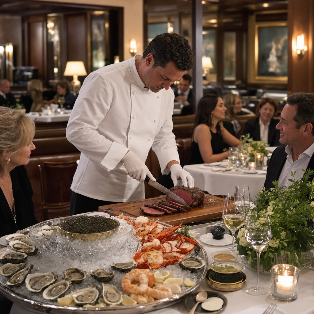 Harlo Elegant Summerlin Steakhouse Raw Bar – Personal Sedan Services Elegant Summerlin steakhouse with a caviar and raw-bar spread and tableside wagyu carving