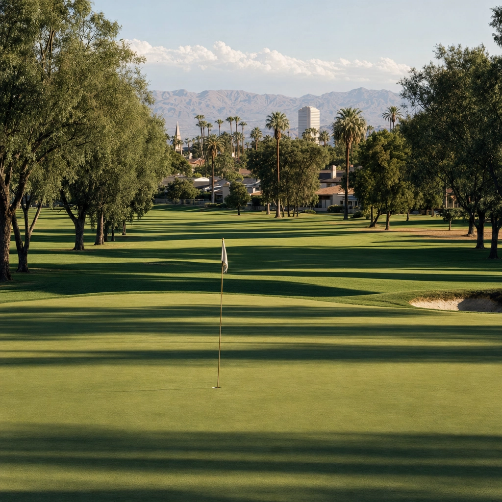 Las Vegas National Classic Parkland Golf – Personal Sedan Services Mature tree-lined parkland fairway at historic Las Vegas National Golf Club near the Strip