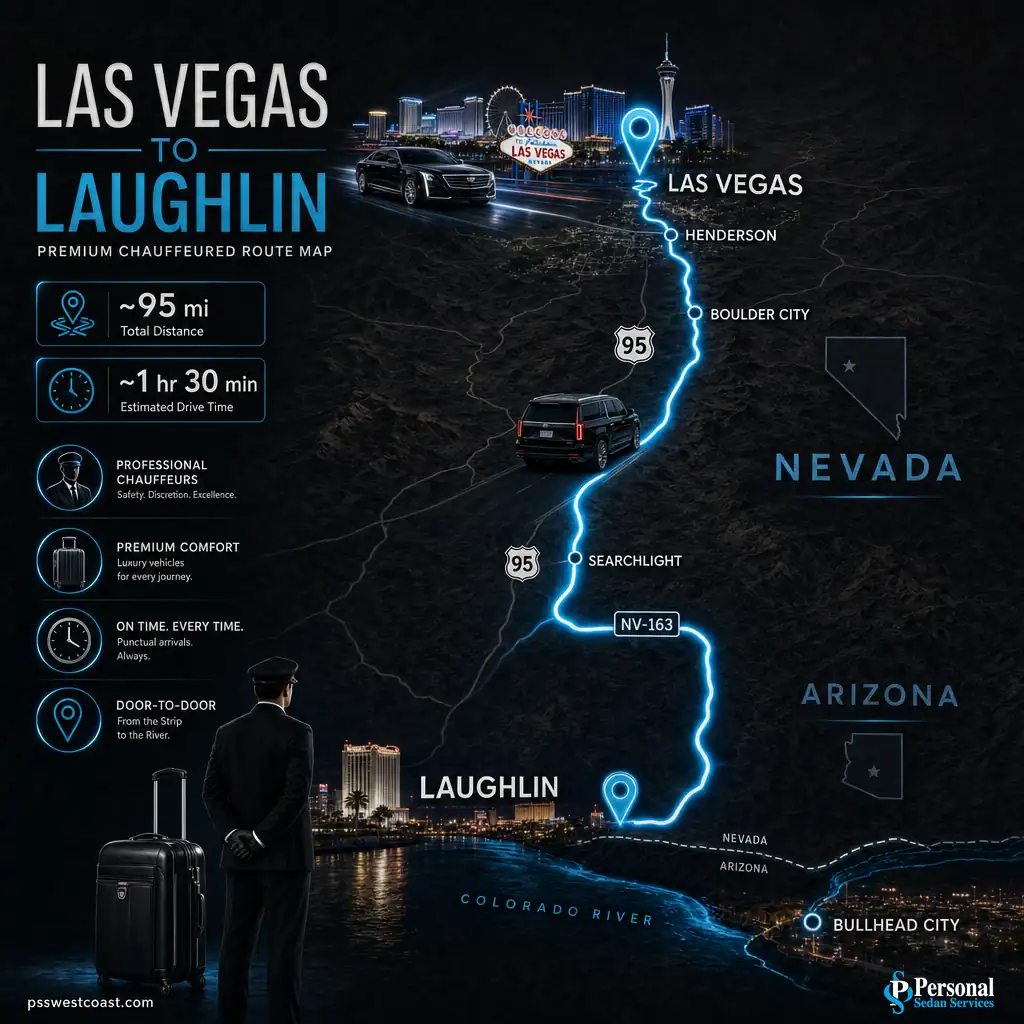 Route map from Las Vegas south on US-95 to Searchlight then east on NV-163 into Laughlin