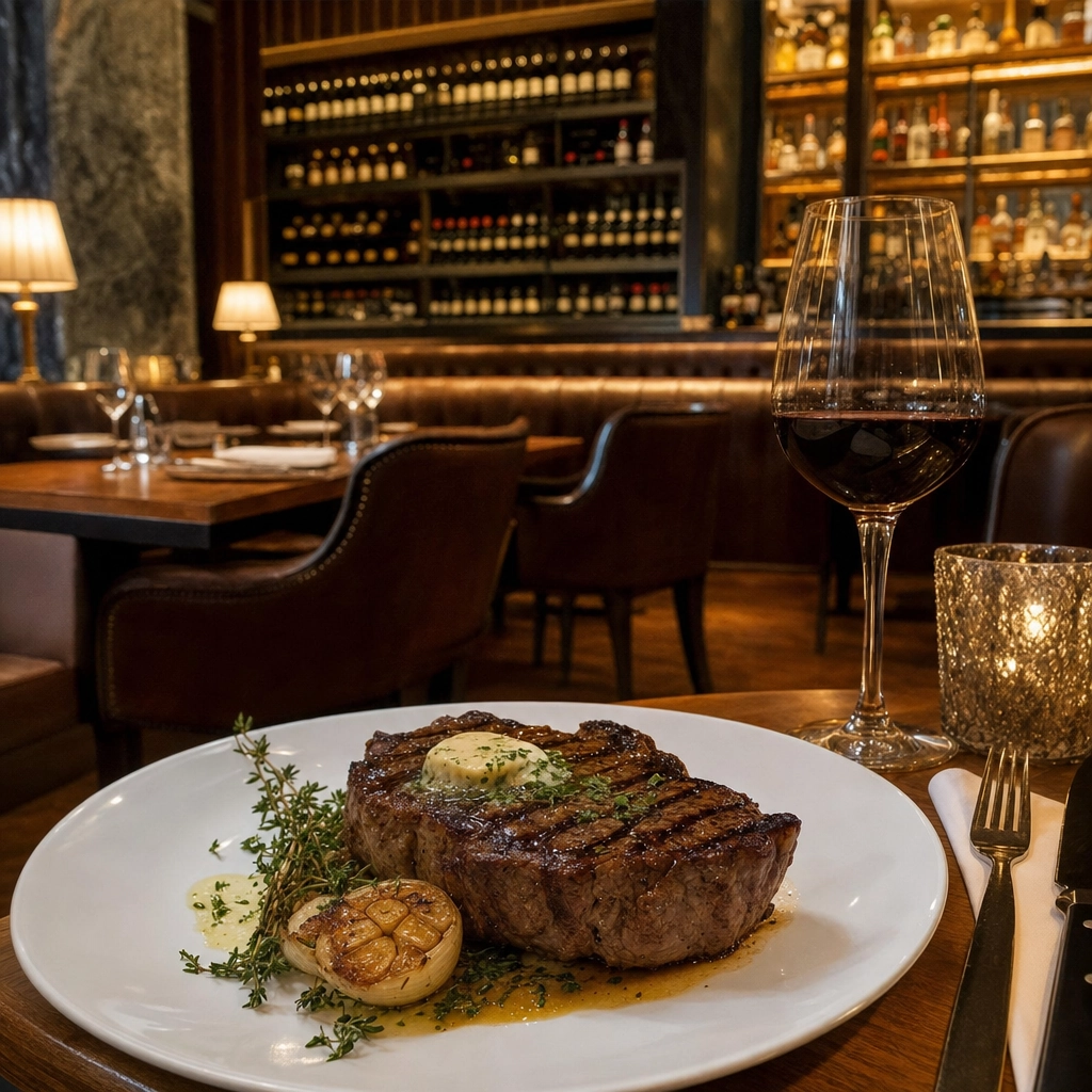 Scotch 80 Prime Warm Modern Steakhouse – Personal Sedan Services Warm intimate off-Strip Las Vegas steakhouse with a deep wine wall and a wood-grilled prime cut