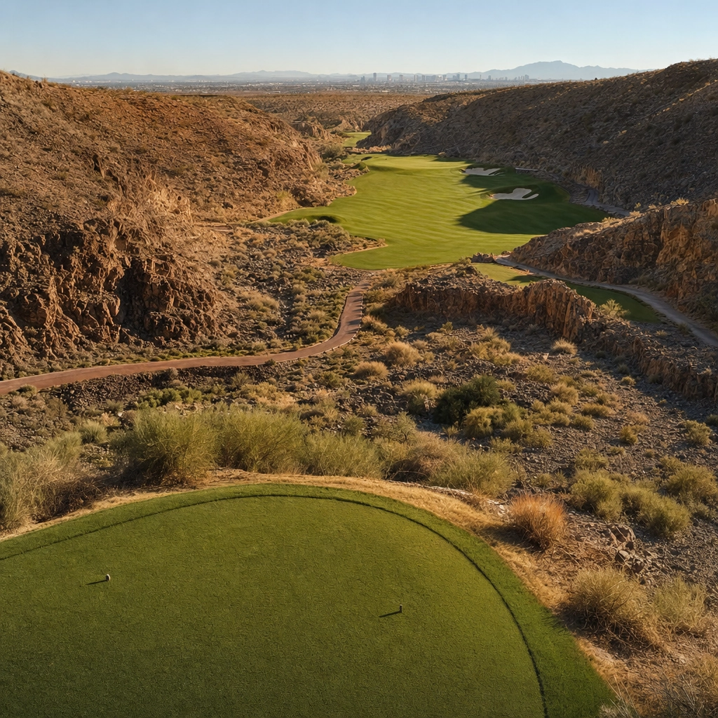 Serket Rio Secco Canyon Golf Henderson – Personal Sedan Services Serket golf hole carved between steep desert canyon walls in Henderson Seven Hills