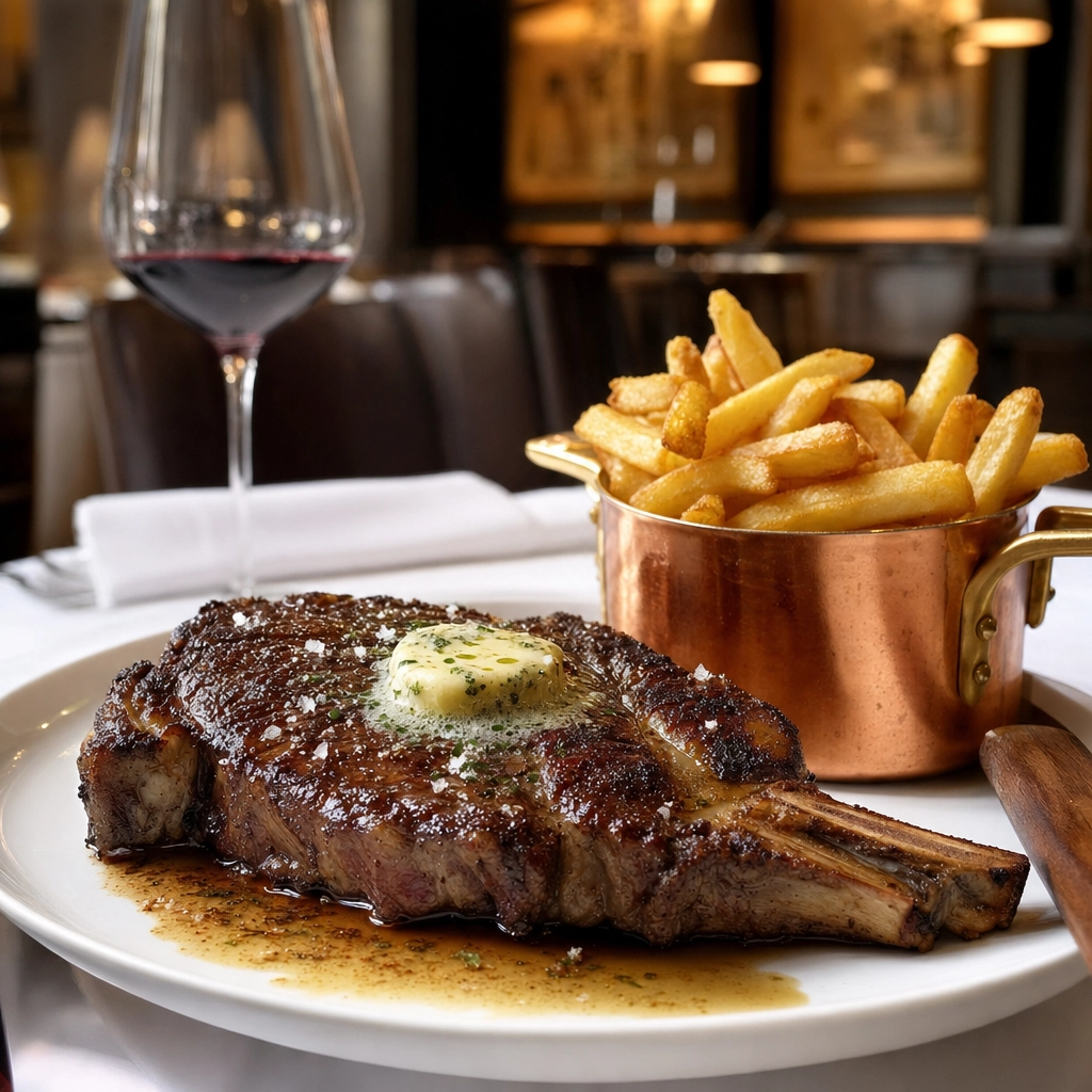 STRIPSTEAK Prime Cut And Duck Fat Fries – Personal Sedan Services Butter-basted prime steak with a copper pot of duck-fat fries in a refined Las Vegas steakhouse