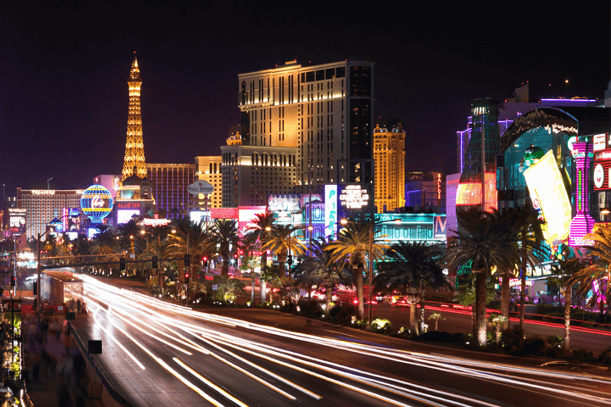 The Las Vegas Strip lit up at night - Personal Sedan Services party bus service area