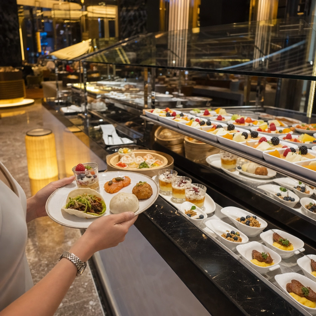 Wicked Spoon Individual Plate Buffet Cosmopolitan – Personal Sedan Services Upscale Las Vegas buffet with global dishes served in individual small plates at Wicked Spoon